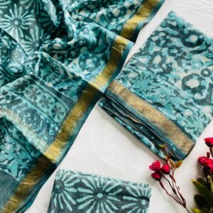 Maheswari Silk Unstitched Dress Material - Teal