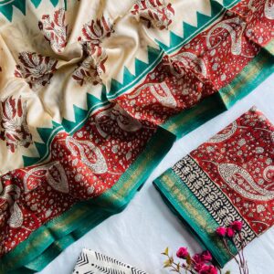 Maheswari Silk Unstitched Dress Material - Red