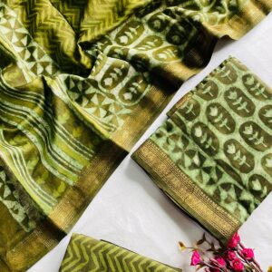 Maheswari Silk Unstitched Dress Material - Green