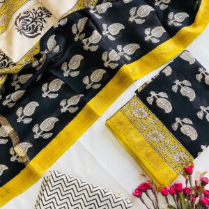 Maheswari Silk Unstitched Dress Material - Black