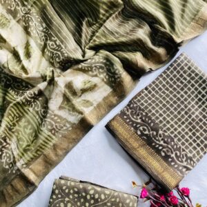 Maheswari Silk Unstitched Dress Material - Green