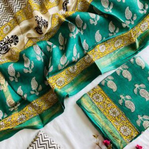 Maheswari Silk Unstitched Dress Material - Teal