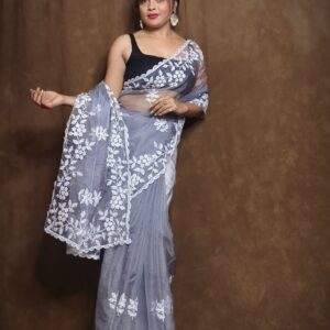 Murshidabad Chiffon Silk Saree - Grey