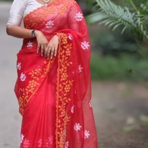 Murshidabad Chiffon Silk Saree - Red