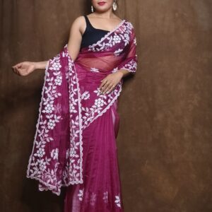Murshidabad Chiffon Silk Saree - Pink