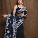 Murshidabad Chiffon Silk Saree - Black