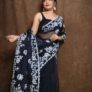 Murshidabad Chiffon Silk Saree - Black
