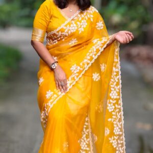 Murshidabad Chiffon Silk Saree - Yellow