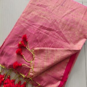 Handloom Tissue Cotton Saree - Pink