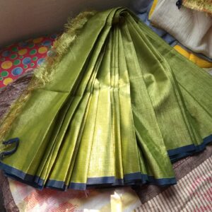 Handloom Tissue Cotton Saree - Green