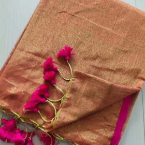 Handloom Tissue Cotton Saree - Peach