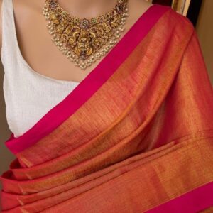 Handloom Tissue Cotton Saree - Orange