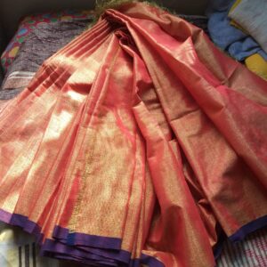 Handloom Tissue Cotton Saree - Peach