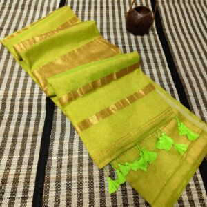 Handloom Tissue Cotton Saree - Green