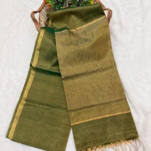 Raga Handloom Tissue Linen Saree - Green