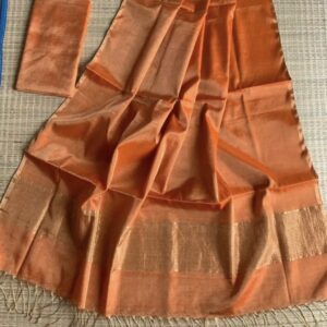 Raga Handloom Tissue Linen Saree - Orange