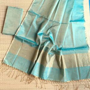 Raga Handloom Tissue Linen Saree - Blue