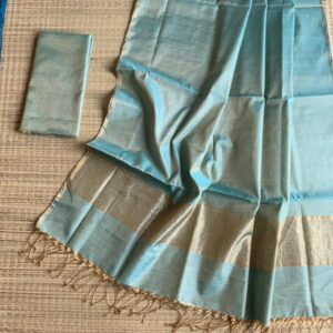 Raga Handloom Tissue Linen Saree - Blue