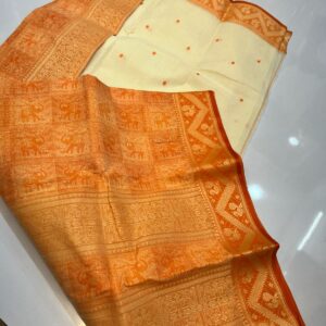Tant Banarasi Cotton Handloom Saree - Cream