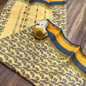 Tant Banarasi Cotton Handloom Saree - Yellow