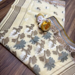 Tant Banarasi Cotton Handloom Saree - Cream