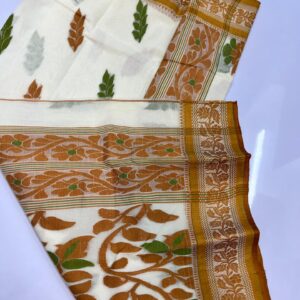 Tant Banarasi Cotton Handloom Saree - White