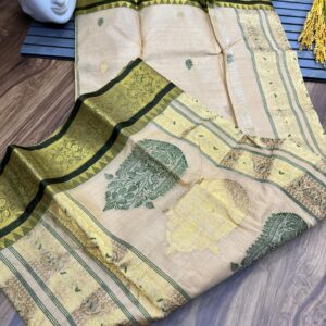 Tant Banarasi Tussar Silk Handloom Saree - Cream