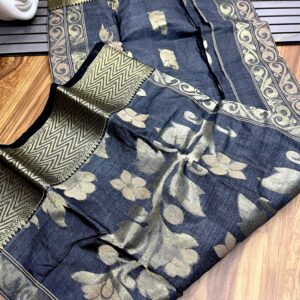 Tant Banarasi Tussar Silk Handloom Saree - Black