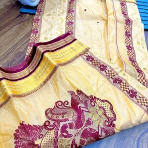 Tant Banarasi Tussar Silk Handloom Saree - Cream