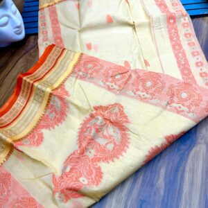 Tant Banarasi Tussar Silk Handloom Saree - Cream