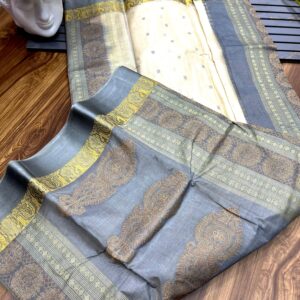 Tant Banarasi Tussar Silk Handloom Saree - Cream
