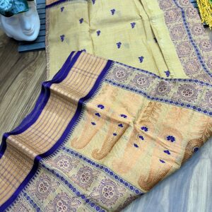Tant Banarasi Tussar Silk Handloom Saree - Cream
