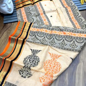 Tant Banarasi Tussar Silk Handloom Saree - Cream