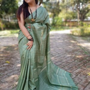 Tussar Ghicha Handloom Silk Saree - Green