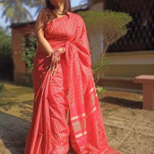 Tussar Ghicha Handloom Silk Saree - Peach