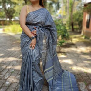 Tussar Ghicha Handloom Silk Saree - Grey