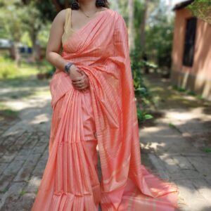Tussar Ghicha Handloom Silk Saree - Peach