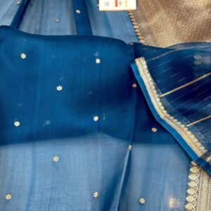 Pure Organza Silk Saree - Teal
