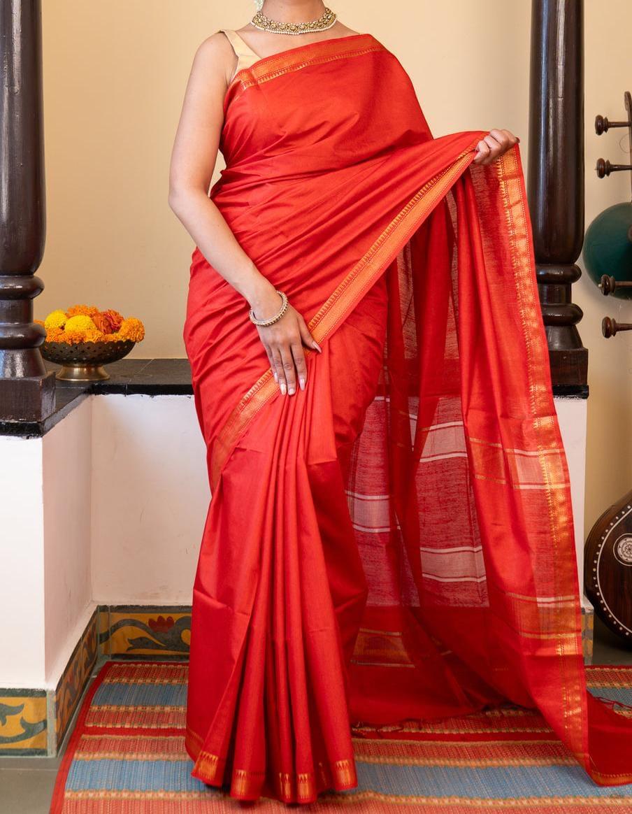 Pure Tussar Silk Saree - Orange