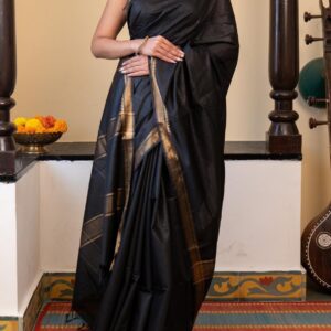 Pure Tussar Silk Saree - Black