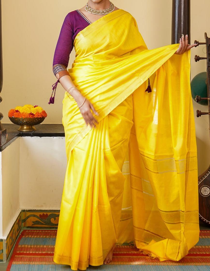 Pure Tussar Silk Saree - Yellow