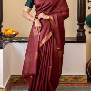 Pure Tussar Silk Saree - Maroon